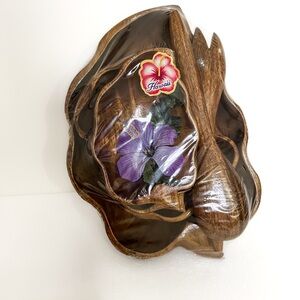 Vintage monkey pod wood serving salad set *NEW IN PACKAGE!* Hawaiian tiki boho